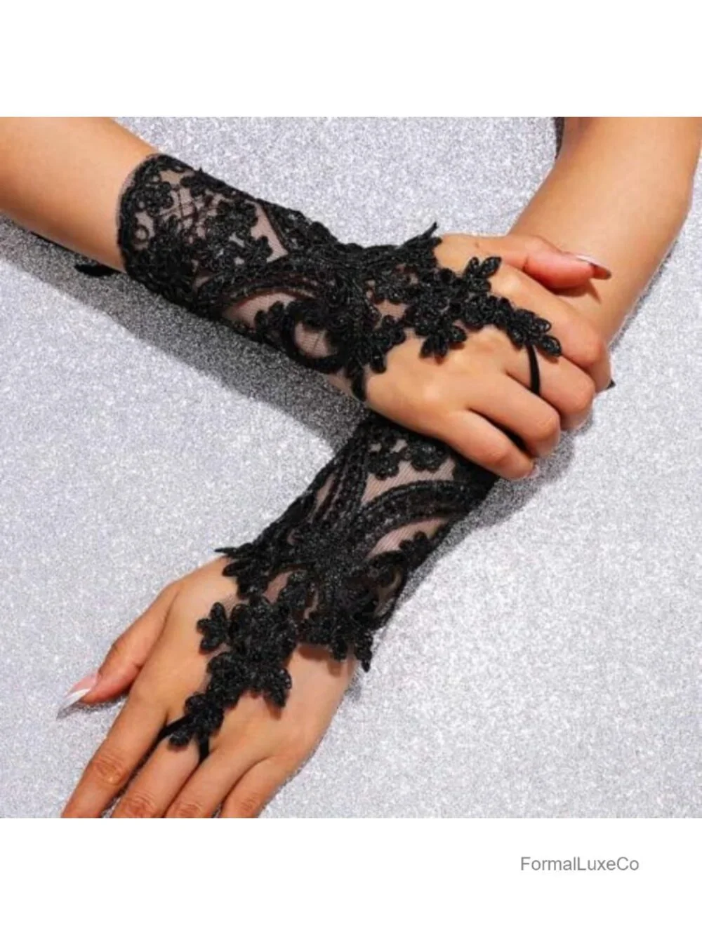 Vintage Lace Fingerless Gloves with Sequins for Wedding, Prom, Halloween